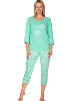 Bawełniana piżama damska z rękawem 3/4 zielona 642, Kolor zielony, Rozmiar M, Regina Primodo - kod rabatowy