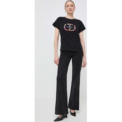 Bluzka damska Twinset z okrągłym dekoltem bawełniana czarna z krótkimi rękawami  - zdjęcie produktu