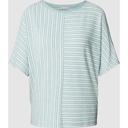 Niebieska bluzka damska Tom Tailor z wiskozy z okrągłym dekoltem w paski  - zdjęcie produktu