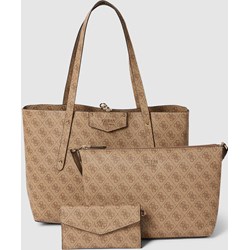 Shopper bag brązowa Guess bez dodatków na ramię  - zdjęcie produktu
