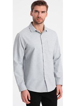 Koszula męska z kieszenią REGULAR FIT - jasnoszary melanż V2 OM-SHCS-0148 promocja ombre - kod rabatowy