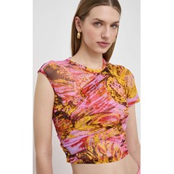 Bluzka damska wielokolorowa Pinko z krótkim rękawem w kwiaty z okrągłym dekoltem  - zdjęcie produktu
