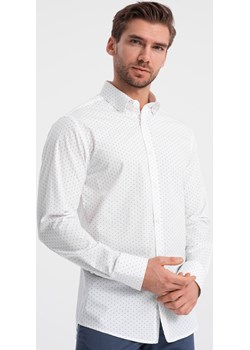 Klasyczna męska bawełniana koszula SLIM FIT w mikro wzór - biała V1 OM-SHCS-0156 ombre - kod rabatowy