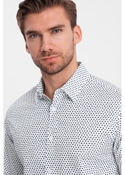 Męska koszula w drobny wzór SLIM FIT - biała V2 OM-SHCS-0140 ombre - kod rabatowy