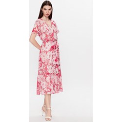 Sukienka wielokolorowa z krótkimi rękawami z dekoltem w serek na wiosnę  - zdjęcie produktu