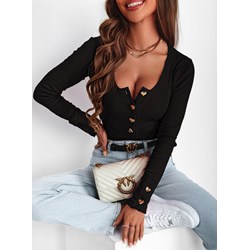Czarna bluzka damska Pakuten z długim rękawem z okrągłym dekoltem  - zdjęcie produktu