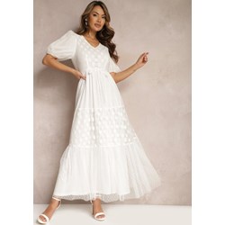Sukienka Renee biała z paskiem z krótkim rękawem  - zdjęcie produktu