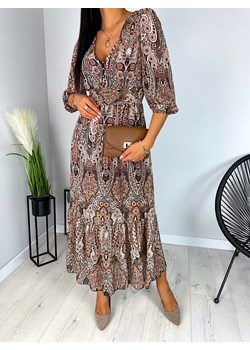 Brązowa Wzorzysta Sukienka Maxi Modnakiecka.pl ModnaKiecka.pl - kod rabatowy