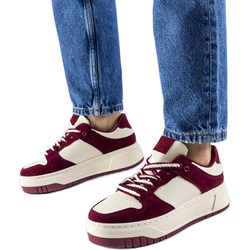 Buty sportowe damskie czerwone sneakersy casualowe płaskie wiązane na wiosnę  - zdjęcie produktu