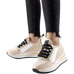 Buty sportowe damskie sneakersy płaskie sznurowane z tworzywa sztucznego  - zdjęcie produktu