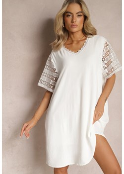 Biała Pudełkowa Sukienka Mini z Koronkowymi Wykończeniami Oirelyn Renee okazja Renee odzież - kod rabatowy