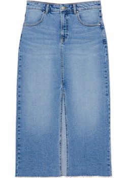 Cropp - Ciemnoniebieska jeansowa spódnica midi - niebieski Cropp Cropp - kod rabatowy