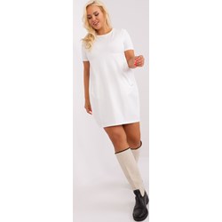 Sukienka Relevance dla puszystych z krótkim rękawem mini z okrągłym dekoltem biała casual  - zdjęcie produktu