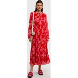 Sukienka BIG STAR z długim rękawem czerwona prosta z okrągłym dekoltem midi  - zdjęcie produktu