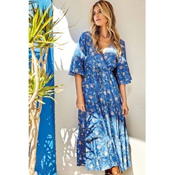 Sukienka Iconique z dekoltem v w abstrakcyjnym wzorze z długim rękawem maxi  - zdjęcie produktu