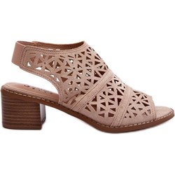 Sandały damskie na obcasie zamszowe z klamrą eleganckie  - zdjęcie produktu