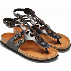 Bonprix sandały damskie ze skóry czarne casual  - zdjęcie produktu