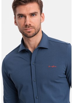 Bawełniana męska koszula REGULAR z dzianiny single jersey - niebieska V1 ombre - kod rabatowy