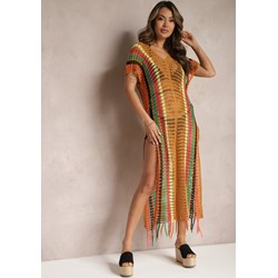 Renee sukienka z frędzlami w serek z krótkimi rękawami maxi w paski  - zdjęcie produktu