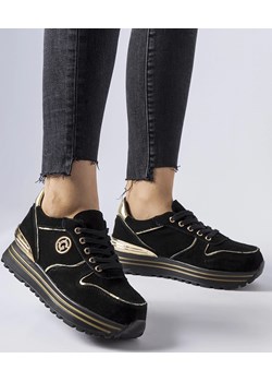 Czarno-złote zamszowe sneakersy Therrien Gemre promocyjna cena gemre - kod rabatowy