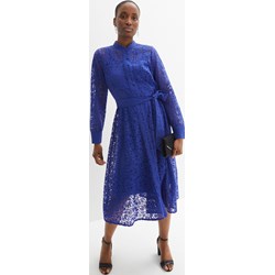 Niebieska sukienka Bonprix koronkowa casual z paskiem  - zdjęcie produktu