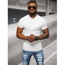 T-shirt męski Ozonee biały z elastanu z krótkimi rękawami  - zdjęcie produktu