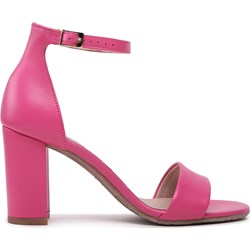 Różowe sandały damskie Ryłko na obcasie eleganckie z klamrą  - zdjęcie produktu