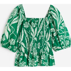 Bluzka damska zielona H & M w kwiaty z tkaniny z długim rękawem  - zdjęcie produktu