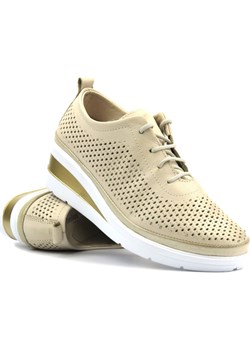 Sneakersy, półbuty damskie na koturnie - Helios H24-150, beżowo-złote Helios Komfort okazja ulubioneobuwie - kod rabatowy