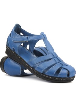 Skórzane sandały damskie na lekkiej podeszwie - HELIOS Komfort1204, niebieskie Helios Komfort ulubioneobuwie - kod rabatowy