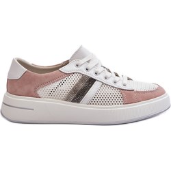 Buty sportowe damskie S.Barski sneakersy płaskie ze skóry białe  - zdjęcie produktu