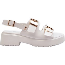 Sandały damskie białe skórzane casual na platformie  - zdjęcie produktu