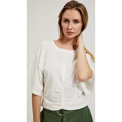 Bluzka damska biała Moodo.pl z okrągłym dekoltem casual z krótkim rękawem bawełniana  - zdjęcie produktu