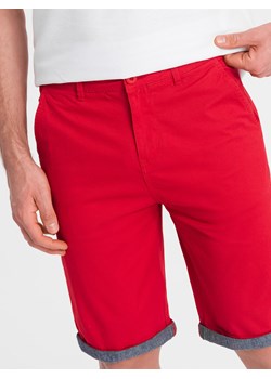 Męskie szorty chinosy z jeansowym wykończeniem - czerwone V1 W421 ombre okazja - kod rabatowy