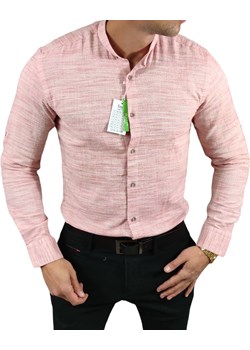 Koszula lniana grubsza  ze stójką slim fit różowa ESP011 DM Espada Men’s Wear Moda Męska - kod rabatowy