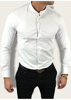 Koszula elegancka  ze stójką slim fit  biała ESP013   DM Espada Men’s Wear Moda Męska - kod rabatowy