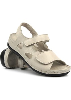 Skórzane sandały damskie na rzepy - Helios 1203, jasnoszare Helios Komfort ulubioneobuwie - kod rabatowy