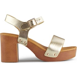 Sandały damskie letnie złote na platformie eleganckie z klamrą  - zdjęcie produktu