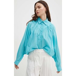 Koszula damska niebieska Sisley elegancka z krótkim rękawem z długimi rękawami  - zdjęcie produktu