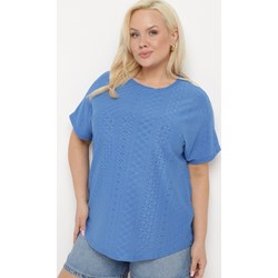 Bluzka damska niebieska Born2be z krótkim rękawem letnia z okrągłym dekoltem  - zdjęcie produktu