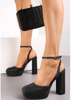 Czarne Brokatowe Sandały na Wysokim Słupku i Platformie Minale Renee promocja renee.pl - kod rabatowy