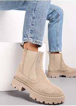 Beżowe Botki Sztyblety na Grubej Podeszwie Gosoga Renee promocja renee.pl - kod rabatowy
