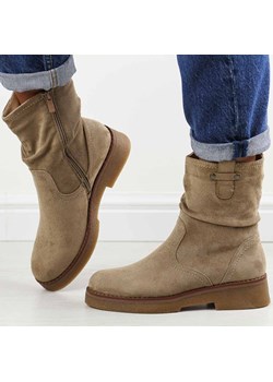 Beżowe wysokie zamszowe botki damskie M.Daszyński 2435-5 suzana.pl - kod rabatowy