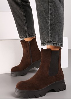 Brązowe Botki Sztyblety na Grubej Podeszwie z Elastyczną Cholewką Mavirae wyprzedaż born2be.pl - kod rabatowy