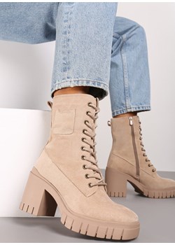 Ciemnobeżowe Botki na Słupku i Platformie ze Sznurowaniem Arove okazyjna cena born2be.pl - kod rabatowy