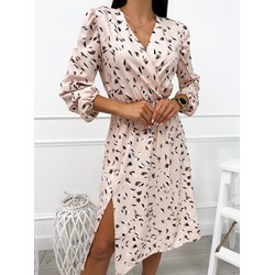 Sukienka Modnakiecka.pl kopertowa wielokolorowa z długimi rękawami casual mini  - zdjęcie produktu