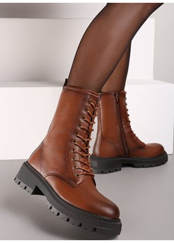 Brązowe Botki na Płaskiej Podeszwie Ozdobione Wiązaniem Laolin Renee promocyjna cena renee.pl - kod rabatowy