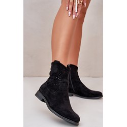 Botki czarne S.Barski casual zamszowe płaskie z zamkiem  - zdjęcie produktu