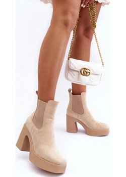 Botki Zamsz Masywny Słupek Beżowe ST-62 Ps1 ZAZOO - kod rabatowy