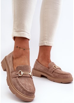 Damskie Mokasyny Eko Zamszowe Złota Ozdoba Brązowe Lighas F003 Fd1 ZAZOO - kod rabatowy